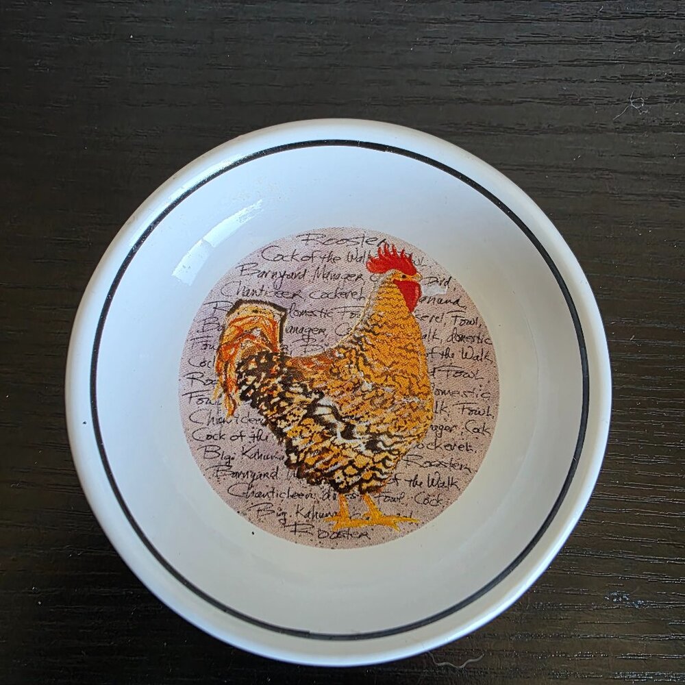 Vintage Anne Ormsby Santa Barbara Rooster Miniature Dish 4" Ceramic (2002)